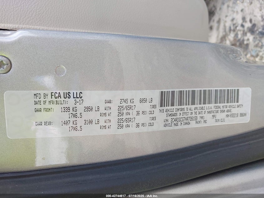 2017 DODGE GRAND CARAVAN SXT - 2C4RDGCG7HR726159