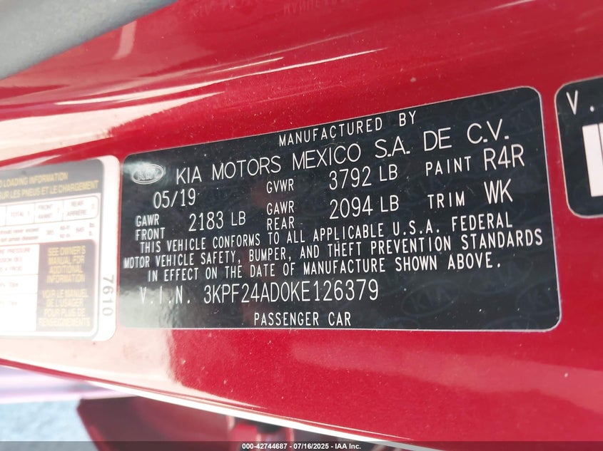 2019 KIA FORTE LXS - 3KPF24AD0KE126379