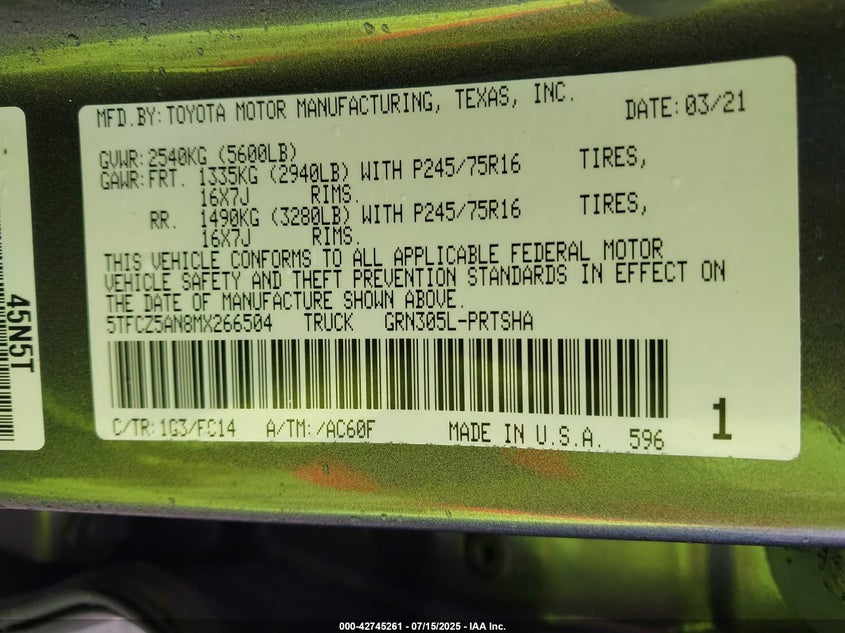 2021 TOYOTA TACOMA SR5 V6 - 5TFCZ5AN8MX266504