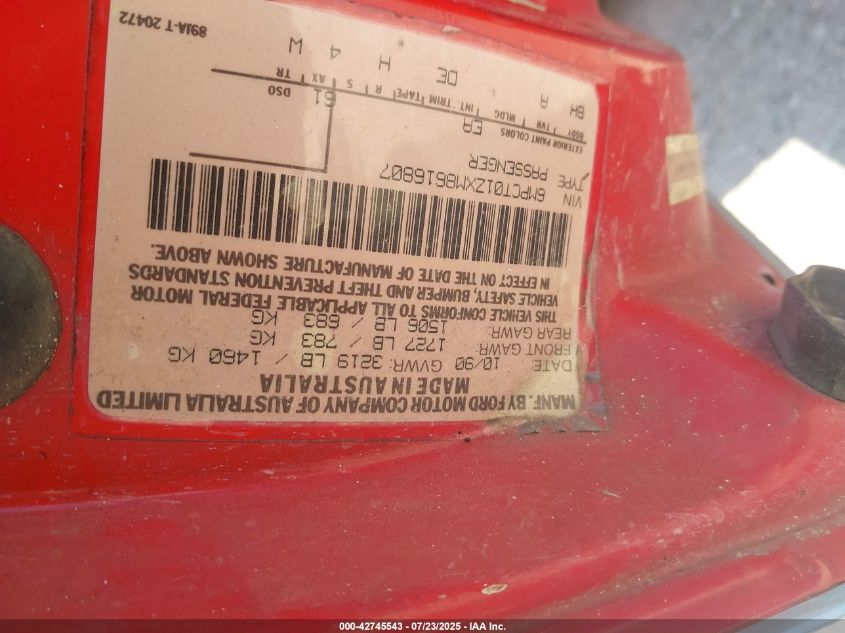 1991 Mercury Capri VIN: 6MPCT01ZXM8616807 Lot: 42745543