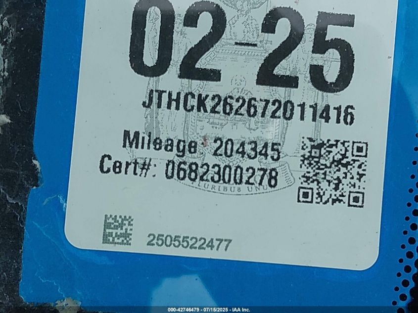 2007 Lexus Is 250 VIN: JTHCK262672011416 Lot: 42746479