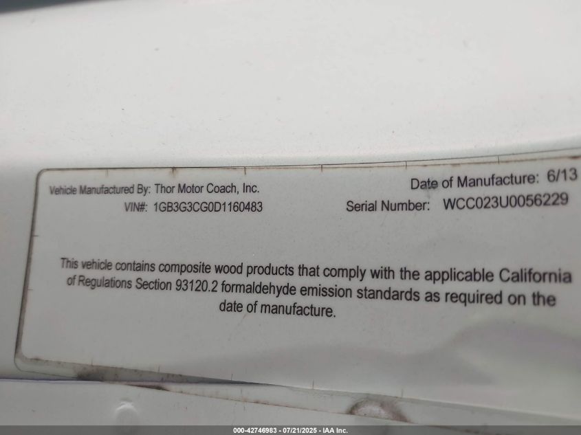 2013 Chevrolet Express Cutaway VIN: 1GB3G3CG0D1160483 Lot: 42746983