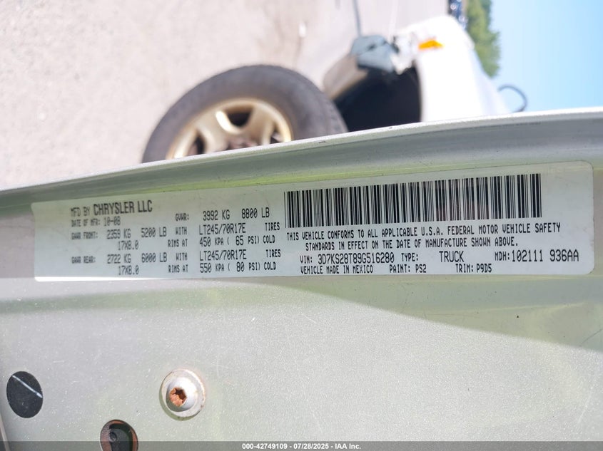 3D7KS28T89G516280 2009 DODGE RAM photo no. 9