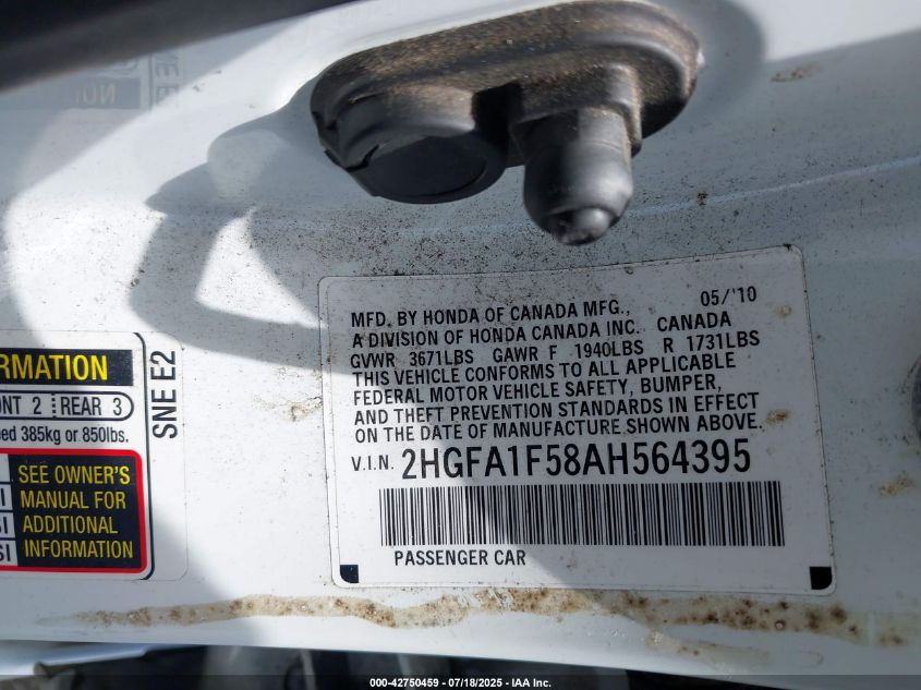 2010 Honda Civic Lx VIN: 2HGFA1F58AH564395 Lot: 42750459