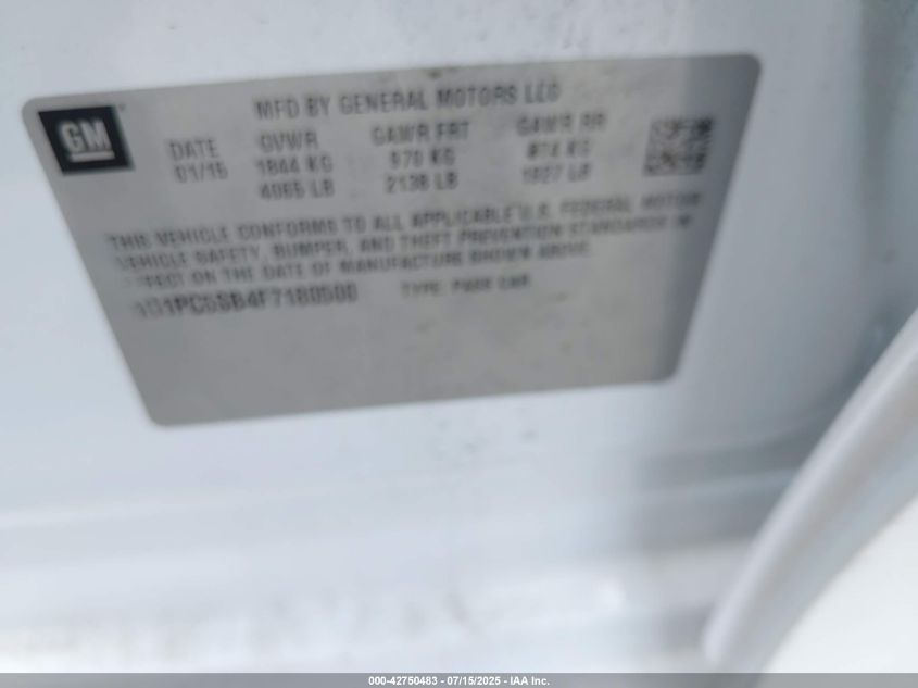 2015 Chevrolet Cruze 1Lt Auto VIN: 1G1PC5SB4F7180500 Lot: 42750483