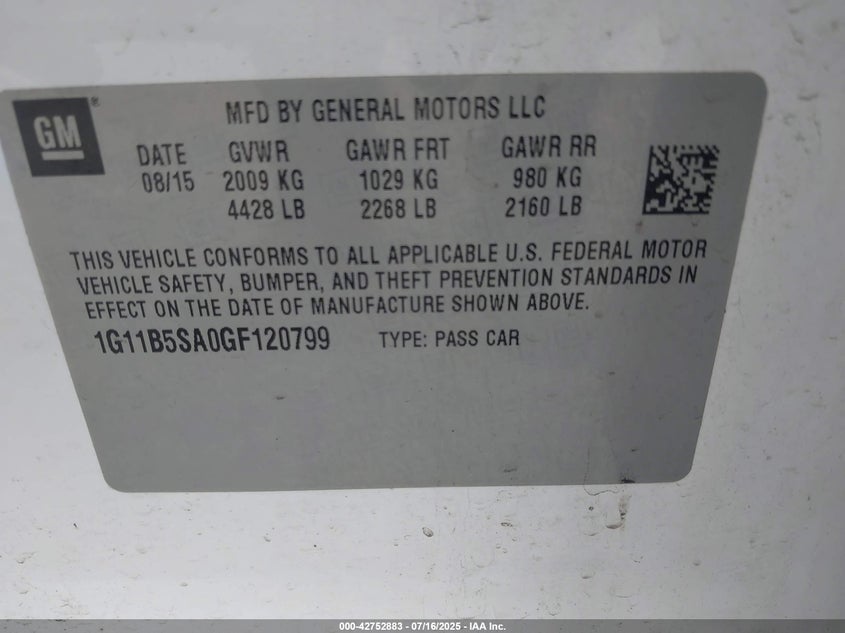 2016 CHEVROLET MALIBU LIMITED LS - 1G11B5SA0GF120799