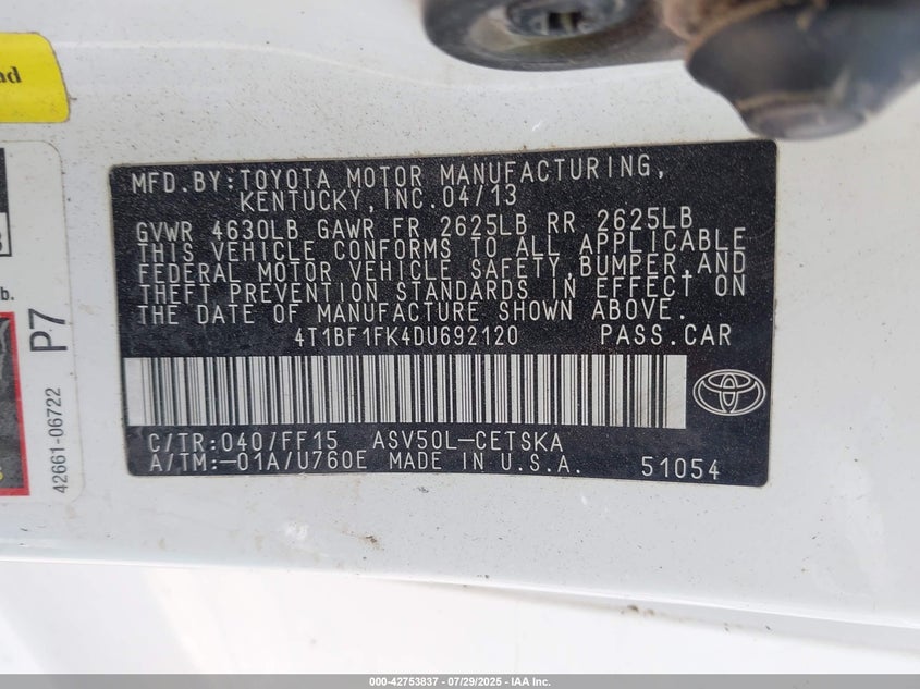 2013 TOYOTA CAMRY SE - 4T1BF1FK4DU692120