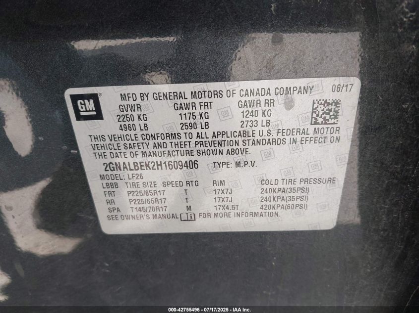 2017 CHEVROLET EQUINOX LS 2GNALBEK2H1609406