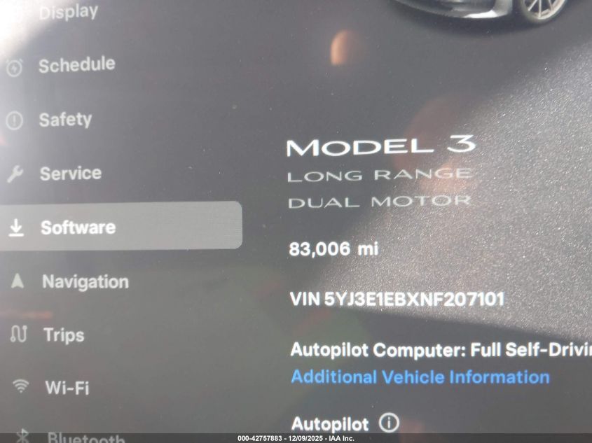 2022 Tesla Model 3 Long Range Dual Motor All-Wheel Drive VIN: 5YJ3E1EBXNF207101 Lot: 42757883