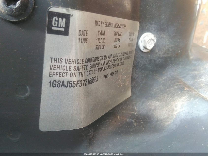 2007 Saturn Ion 2 VIN: 1G8AJ55F57Z168633 Lot: 42759330