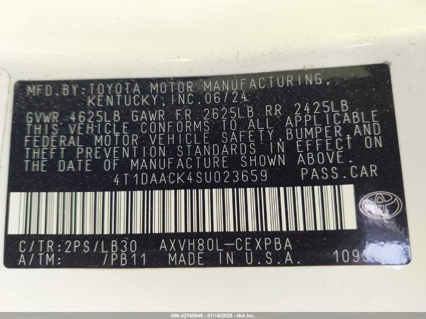 2025 Toyota Camry Xse VIN: 4T1DAACK4SU023659 Lot: 42760548