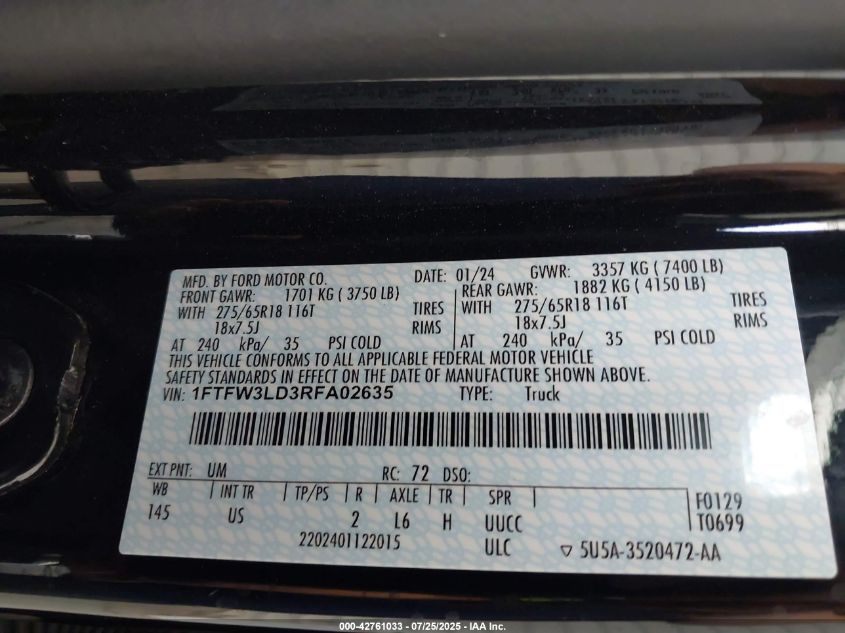 2024 Ford F-150 - 1FTFW3LD3RFA02635