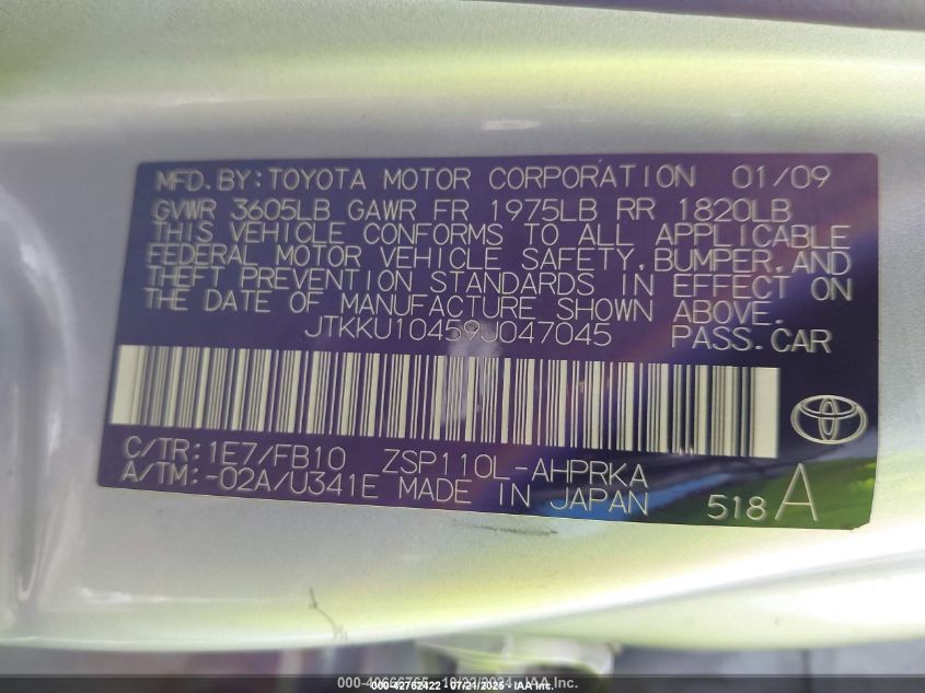 2009 Scion Xd VIN: JTKKU10459J047045 Lot: 42762422