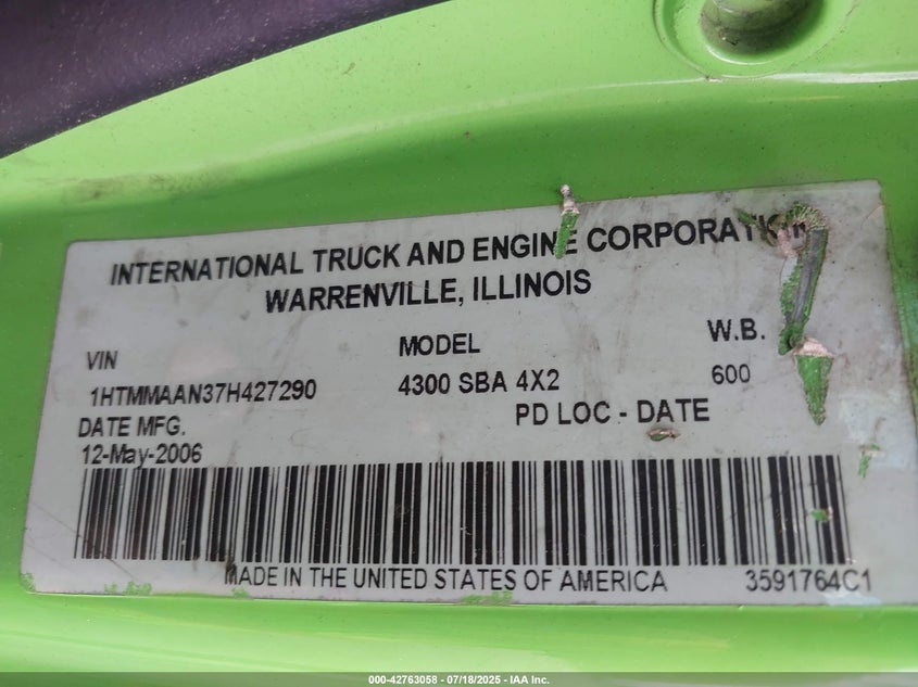 2007 International 4000 4300 VIN: 1HTMMAAN37H427290 Lot: 42763058