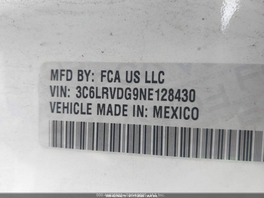 2022 Ram Promaster 2500 High Roof 159 Wb VIN: 3C6LRVDG9NE128430 Lot: 42763279