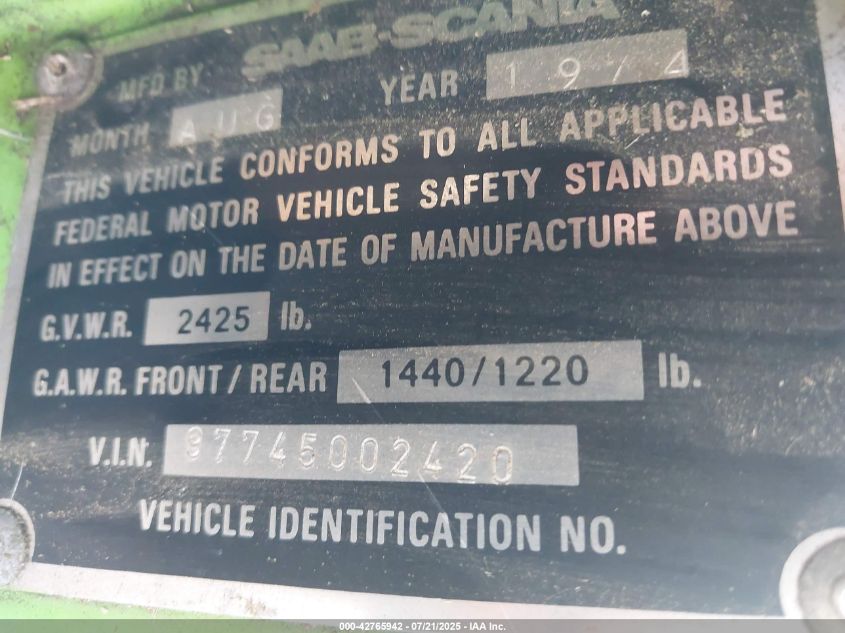 1974 Saab Sonett VIN: 97745002420 Lot: 42765942