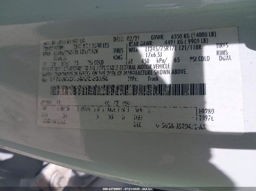 2021 Ford F-350 Xlt VIN: 1FT8W3DT5MED03260 Lot: 42766507