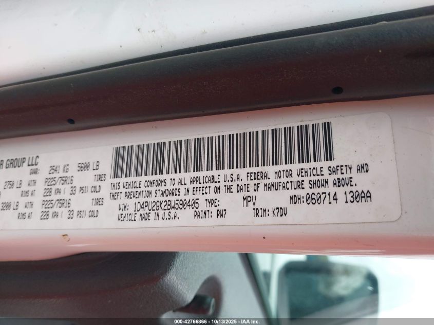 2011 Dodge Nitro Se VIN: 1D4PU2GK2BW590405 Lot: 42766866