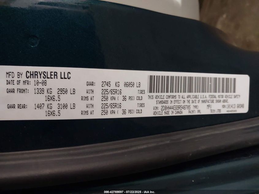 2009 Dodge Grand Caravan Se VIN: 2D8HN44E69R548705 Lot: 42769597