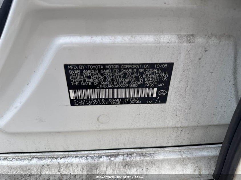 JTHBJ46G492291880 2009 LEXUS ES photo no. 9