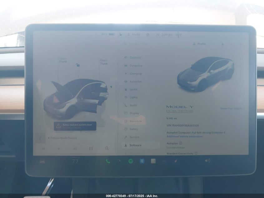 2025 Tesla Model Y Performance Dual Motor All-Wheel Drive VIN: 7SAYGDEF5SA353325 Lot: 42770349