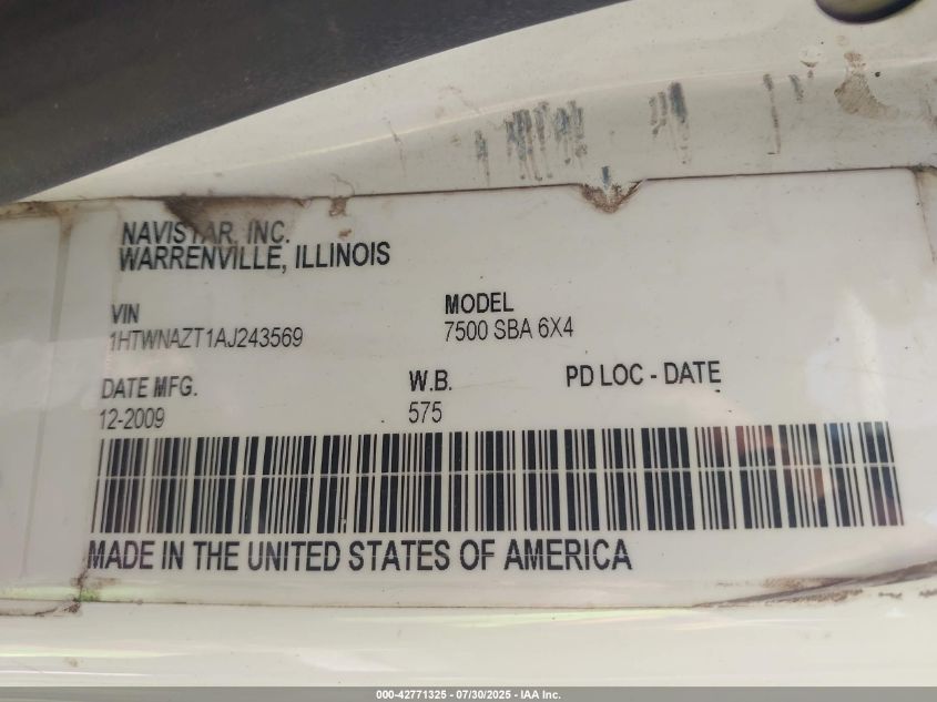 2010 International 7000 7500 VIN: 1HTWNAZT1AJ243569 Lot: 42771325
