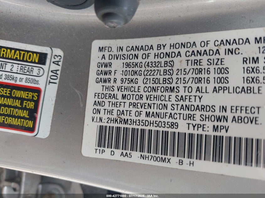 2013 HONDA CR-V LX - 2HKRM3H35DH503589