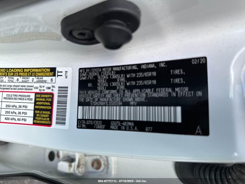 2020 Toyota Highlander - 5TDHZRBH1LS505594