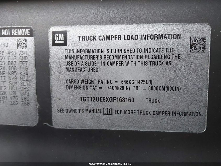 2016 GMC Sierra 2500Hd Denali VIN: 1GT12UE8XGF168160 Lot: 42772901
