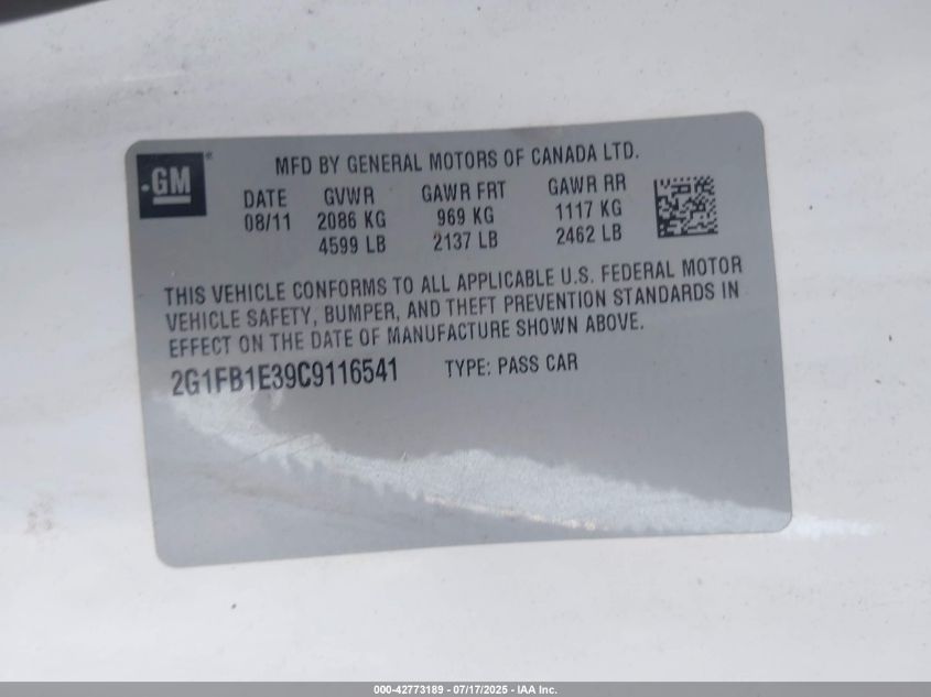 2012 Chevrolet Camaro 1Lt VIN: 2G1FB1E39C9116541 Lot: 42773189