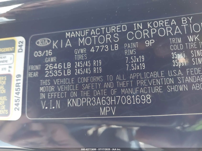 2017 KIA SPORTAGE SX - KNDPR3A63H7081698