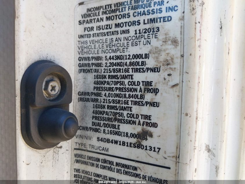 2014 Isuzu Npr Gas Reg VIN: 54DB4W1B1ES801317 Lot: 42773892