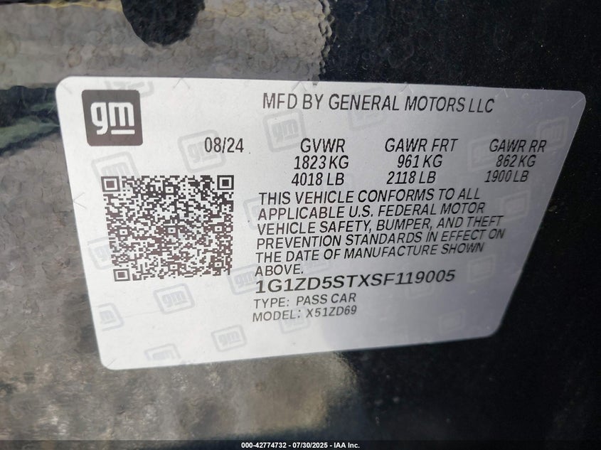 2025 CHEVROLET MALIBU LT - 1G1ZD5STXSF119005