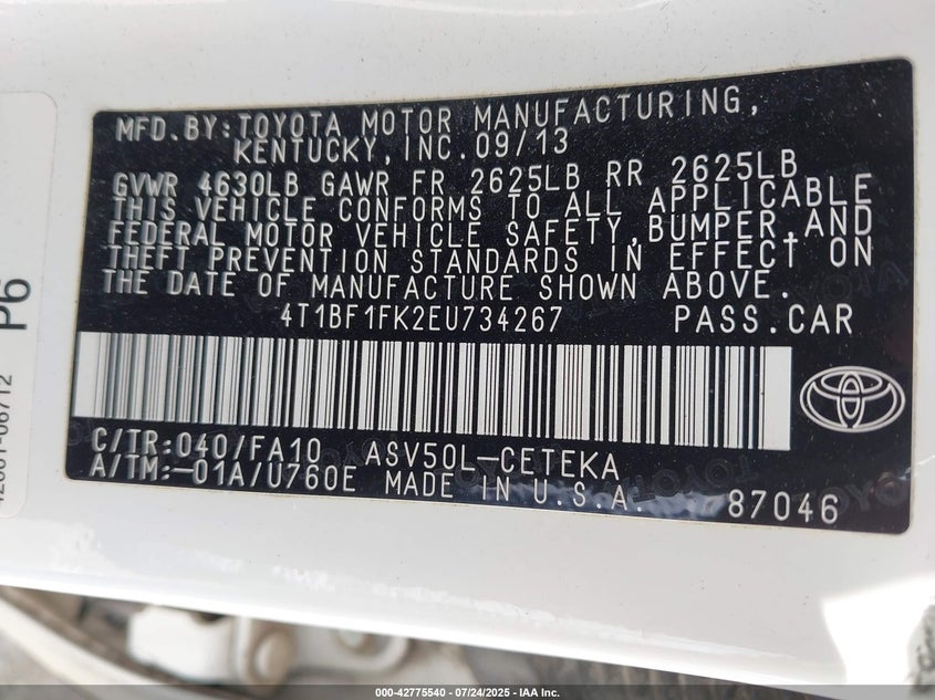 2014 Toyota Camry L VIN: 4T1BF1FK2EU734267 Lot: 42775540