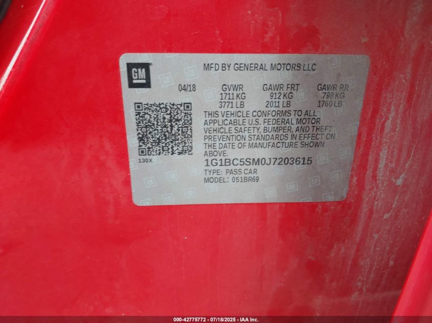 2018 Chevrolet Cruze Ls Auto VIN: 1G1BC5SM0J7203615 Lot: 42775772