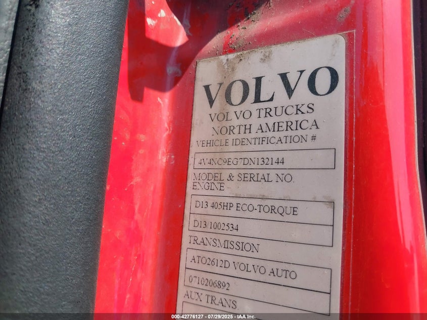 2013 Volvo Vn Vnl VIN: 4V4NC9EG7DN132144 Lot: 42776127