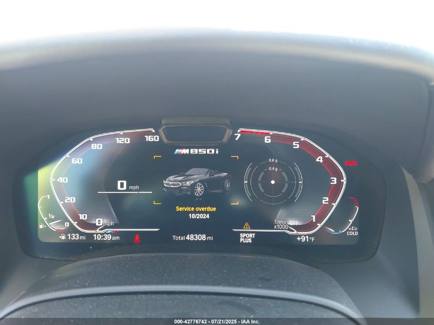 2021 BMW M850I xDrive VIN: WBAFY4C08MLF65557 Lot: 42776742