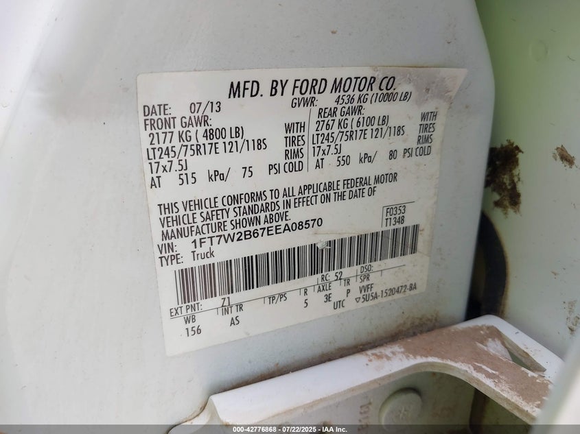 2014 Ford F-250 Xl VIN: 1FT7W2B67EEA08570 Lot: 42776868