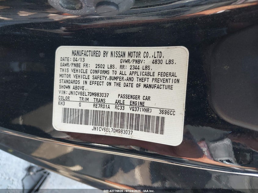 2013 INFINITI G37X - JN1CV6EL7DM983037