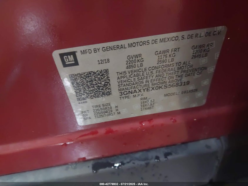 2019 CHEVROLET EQUINOX PREMIER - 3GNAXYEX0KS568319