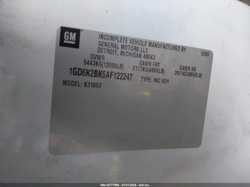 2010 GMC Sierra 3500Hd Chassis Work Truck VIN: 1GD6K2BK5AF122247 Lot: 42777566