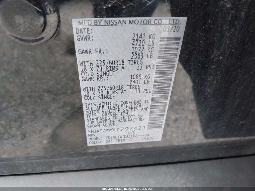 2020 NISSAN ROGUE SV INTELLIGENT AWD 5N1AT2MV9LC792421