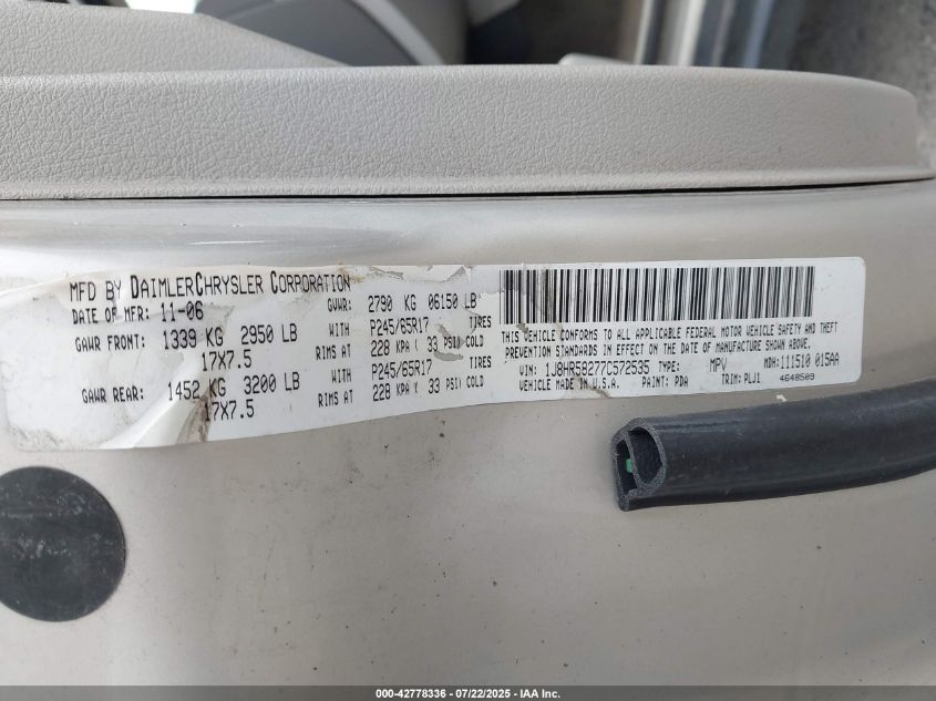 2007 Jeep Grand Cherokee Limited VIN: 1J8HR582773572535 Lot: 42778336