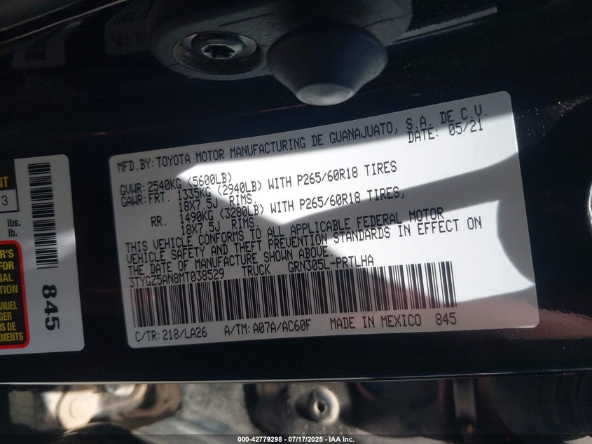 2021 TOYOTA TACOMA LIMITED - 3TYGZ5AN8MT038529