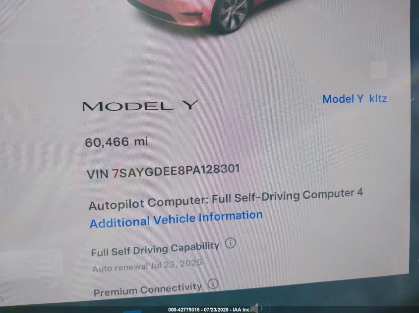 2023 Tesla Model Y Awd/Long Range Dual Motor All-Wheel Drive VIN: 7SAYGDEE8PA128301 Lot: 42779318