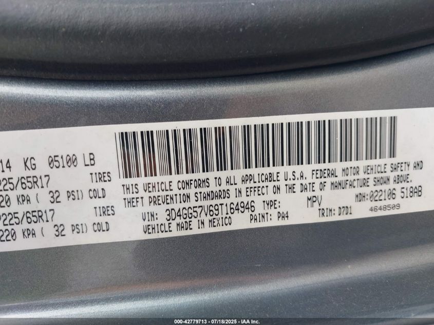 2009 Dodge Journey Sxt VIN: 3D4GG57V69T164946 Lot: 42779713