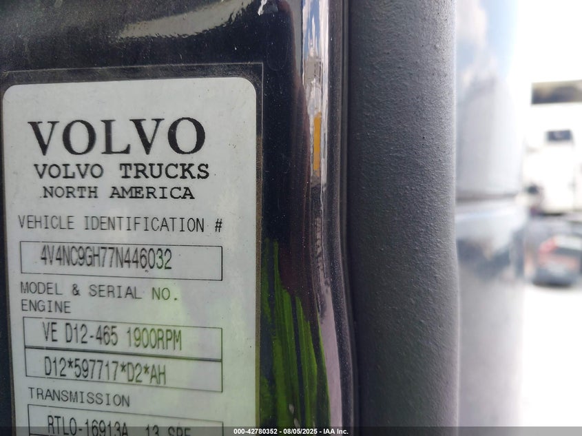 2007 Volvo Vn Vnl VIN: 4V4NC9GH77N446032 Lot: 42780352