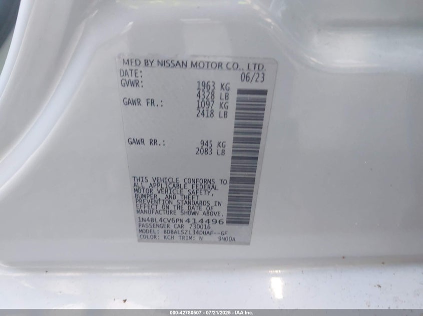 2023 NISSAN ALTIMA SR FWD - 1N4BL4CV6PN414496