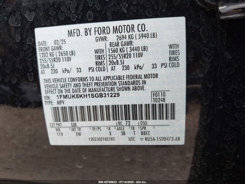 2025 Ford Explorer - 1FMUK8KH1SGB31229