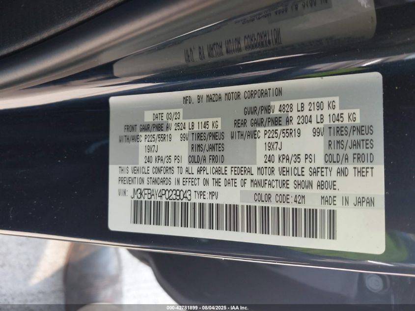 2023 Mazda Cx-5 2.5 Turbo VIN: JM3KFBAY4P0239043 Lot: 42781899